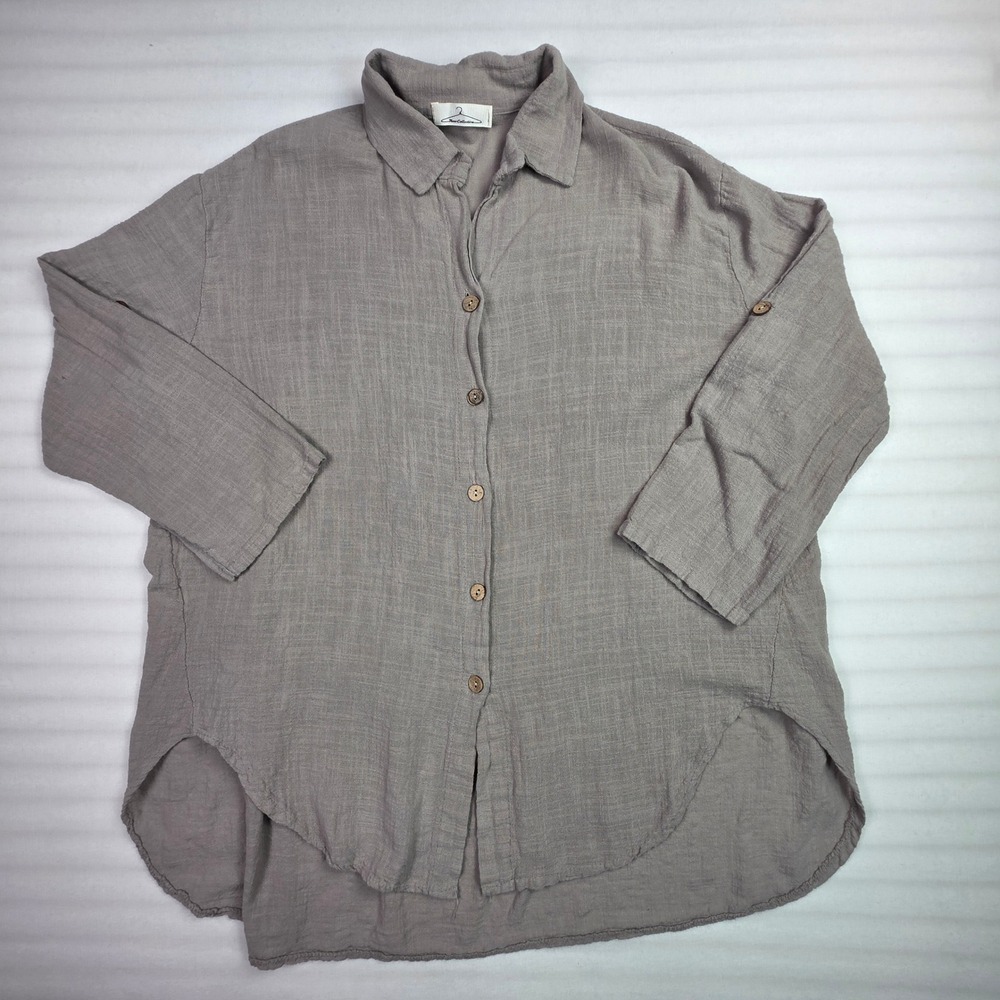 New collection Italy 100% Cotton Gauze Button Down Shirt Grey Oversized
